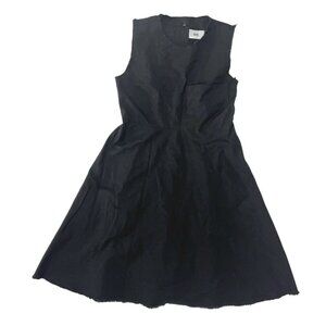 Solotre Women's Sleeveless Made in Italy Cotton Dress- Raw Hem-Black- Size M